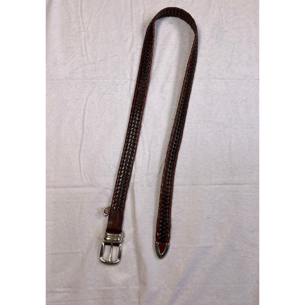 Men's Leather Belt, Fossil, Size 38 Braided Brown with Silver Tone Ends, Worn